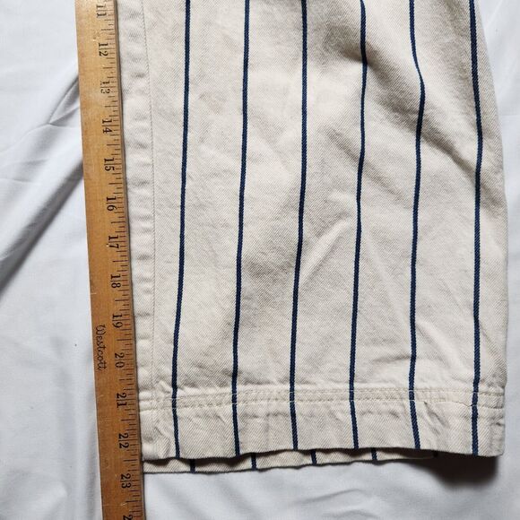 Anthropologie Womens 12 Heeda Ruffle Sleeve Striped Denim Jumpsuit Ivory Blue - Picture 9 of 9